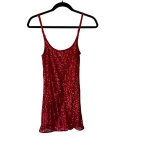 Daytrip Red Sequin Tank Top M Y2K Romantic Sheer Sparkle Party‎ Going Out